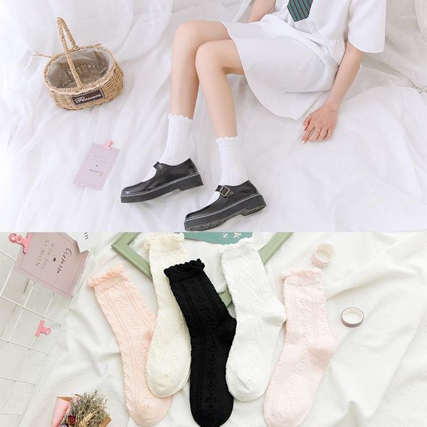 Femmes chaussettes printemps automne femme blanc japonais Lolita bulle dentelle froufrous mignon Jk uniforme Kawaii mode amour