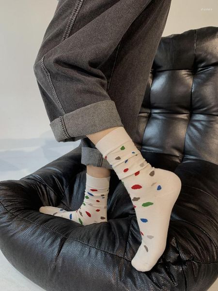 Calcetines de Mujer primavera otoño estampado de puntos de pintura Irregular blanco para niñas regalo mujeres estudiantes Harajuku moda Calcetines Mujer