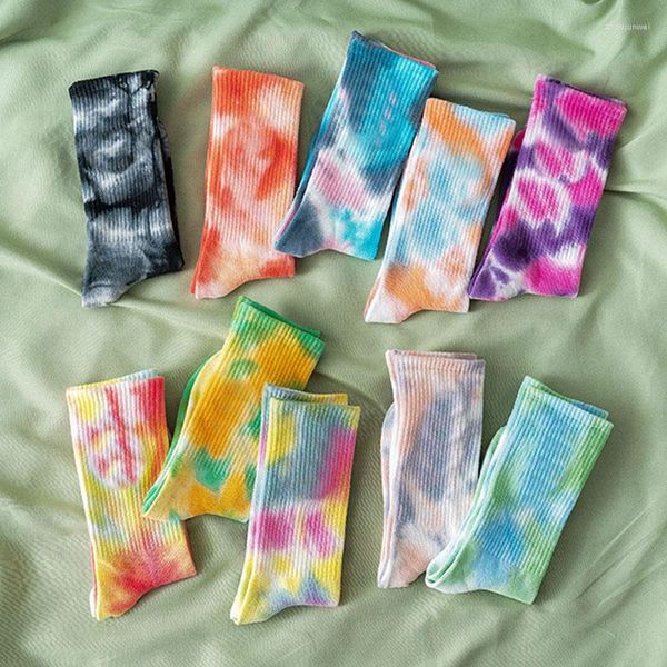 Calcetines de mujer Primavera Verano moda Tie-dye estilo coreano Harajuku Hip-hop Skateboard Unisex regalo de vacaciones algodón feliz