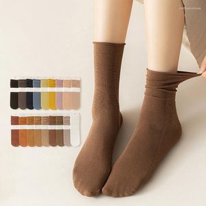 Chaussettes fines en coton peigné pour femmes, chaussures JK Lefu à Tube moyen, couleur unie, polyvalentes, longues empilables, printemps/été