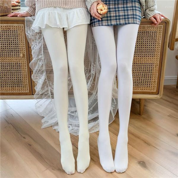 Calcetines de mujer medias blancas de terciopelo de primavera 100D mujer pantimedias de baile de Ballet Lolita medias de moda femenina Collant Femme
