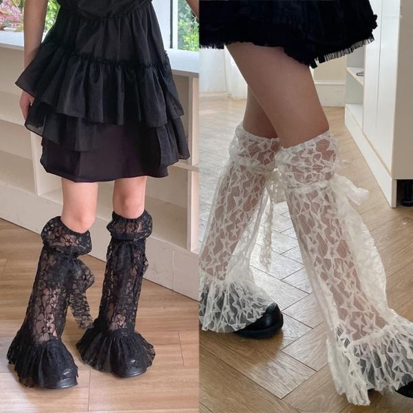 Calcetines de mujer estrella Lolita niñas medias de bota finas de verano estilo japonés señora dulce adorno de encaje mangas largas