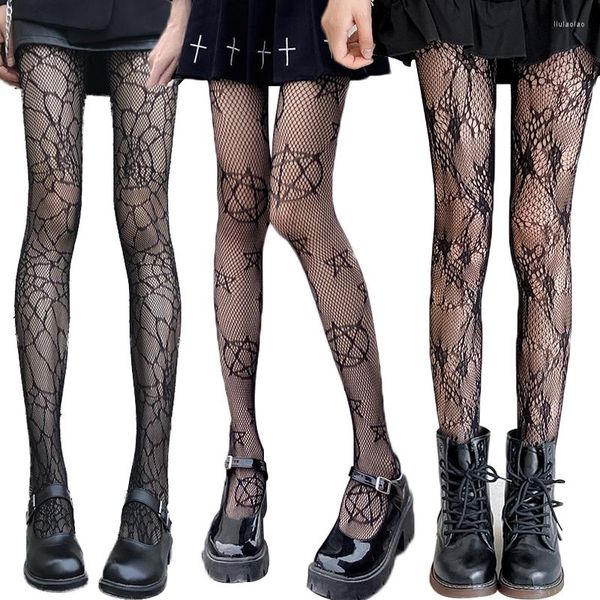 Calcetines de mujer Medias con estampado de estrellas Sexy para pantimedias de encaje Negro Nylon Elástico Nightclubs Medias de seda Lolita JK Moda Ropa interior