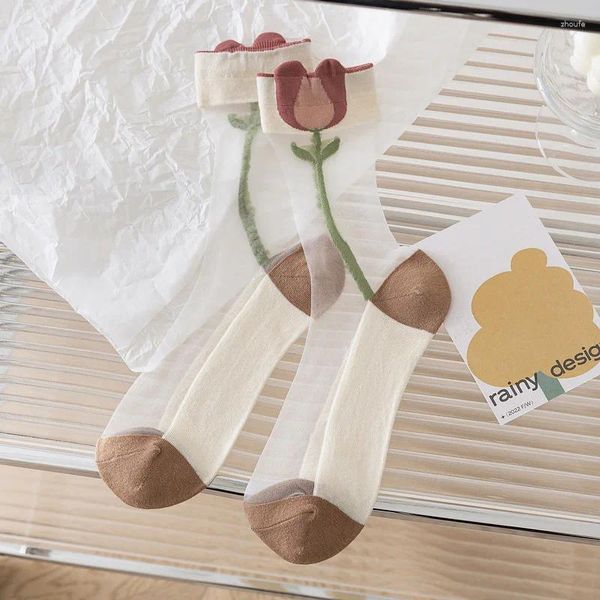 Chaussettes de femmes basses enfants Summer Medium Tulip Crystal Glass Silk Ins Fashion