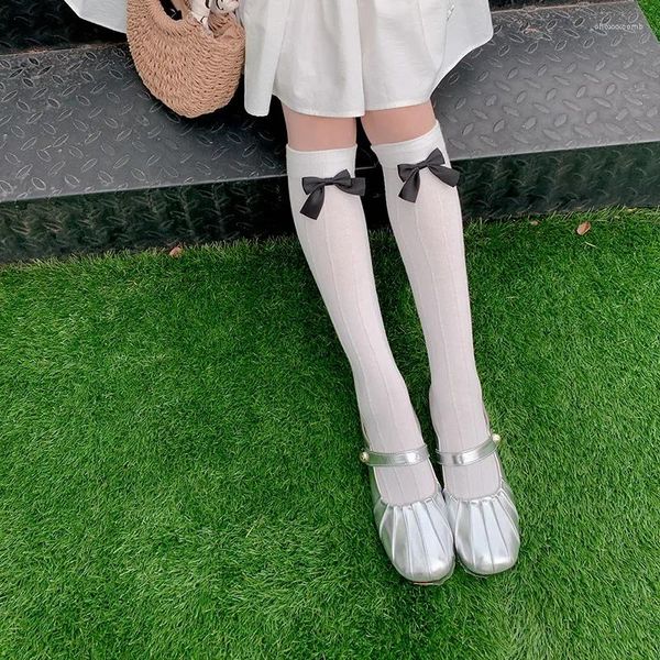 Femmes chaussettes bas collège Style rayé école filles longues JK Lolita Kawaii nœud papillon mignon genou