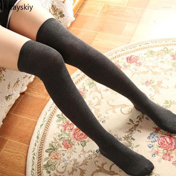 Femmes chaussettes bas coton haut sur genou femme cuisse bas style coréen simple écoliers tout-match loisirs solide femmes