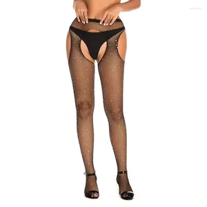 Vrouwen sokken kousen Kruisloos sexy body lingerie erotisch visnet panty stamping diamanten hoge leggings lange panty's