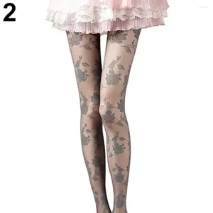 Femmes chaussettes bas mode Rose motif serré dentelle collants Sexy transparent brillant extensible noir blanc Goth fête