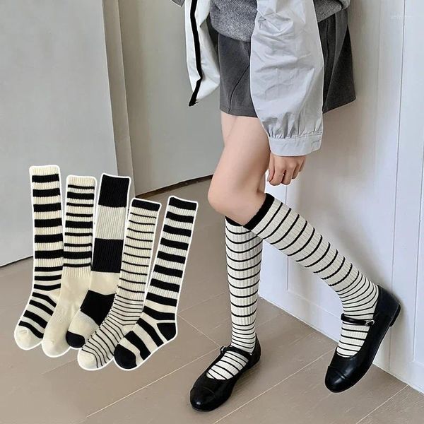 Calcetines de mujer medias de estilo japonés a rayas escolares niñas largas Otoño Invierno medias tejidas de algodón hasta la rodilla