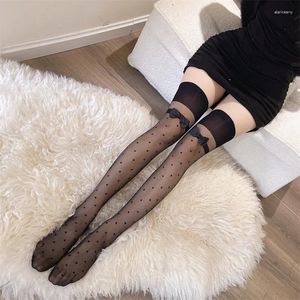 Femmes chaussettes bas à pois genou haute cuisse mignon arc JK Lolita douce filles Kawaii longues