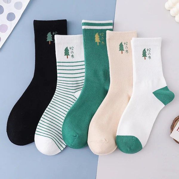 Chaussettes femme rayées Harajuku femme Kawaii Calcetines Skarpetki Meias blanc Meia Calcetas Mujer chaussette mignonne mode japonaise coton