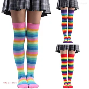 Chaussettes femme rayées genou Halloween cuisse haute bas arc-en-ciel