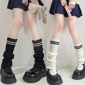 Calcetines de mujer estudiante de punto de rayas dobles estilo pijo japonés uniforme escolar cubierta de bota Lolita tubo elástico acanalado de ganchillo