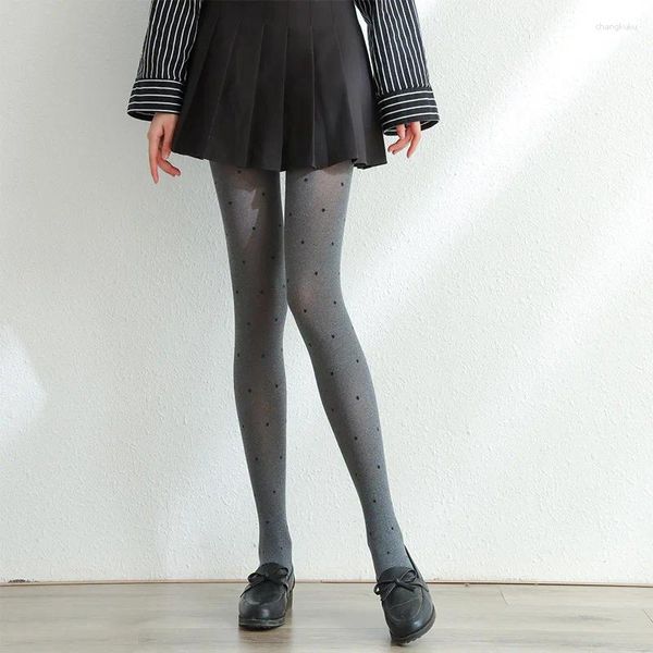 Chaussettes d'été élégantes pour femmes, collants gris à pois, fins, élastiques, Anti-crochet, bas en soie, cravate Lolita, collants Sexy Slim Fit