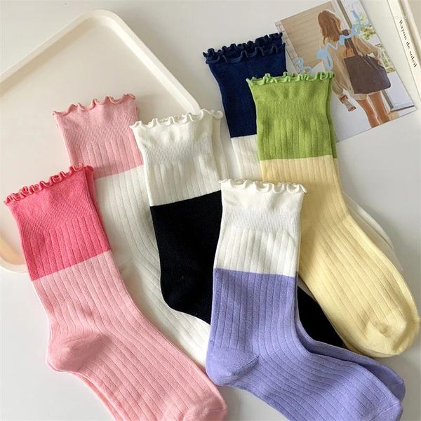 Chaussettes d'été en coton pour femmes, couleurs mélangées, mignonnes à volants, Style coréen, frais et respirants, mode japonaise pour filles, 2024