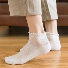 Chaussettes d'été en coton pour femmes, décontractées, respirantes, couleur unie, blanc, noir, Beige, courtes, Style Lolita japonais Kawaii, cheville mignonne