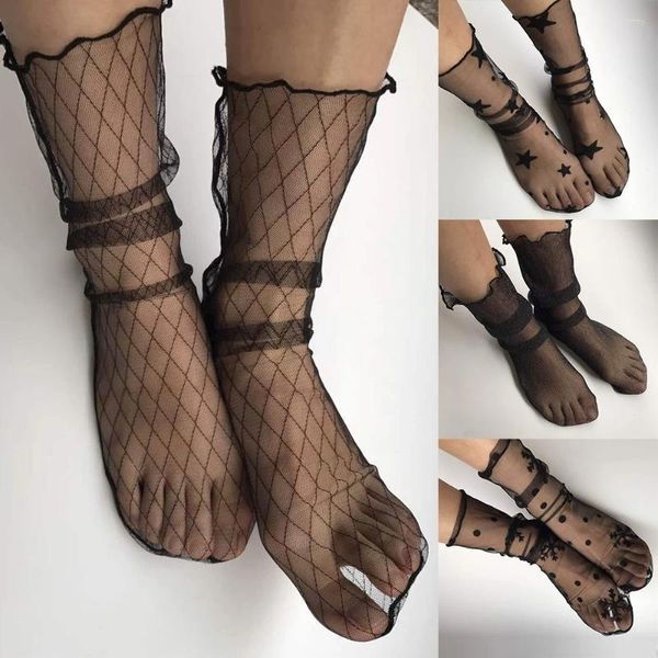 Chaussettes d'été pour femmes, bateau à la mode, bonneterie transparente ultra-fine, courte en soie, maille respirante, noire, multi-styles, Calze