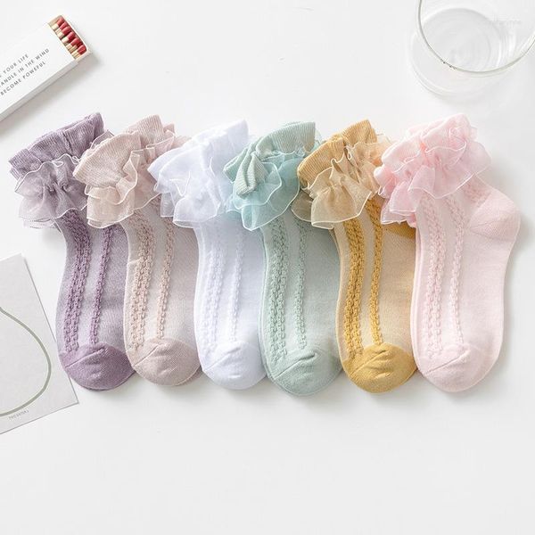 Femmes chaussettes été filles dentelle à volants princesse maille enfants cheville court respirant coton blanc rose garçons bambin chaussette 1-12y