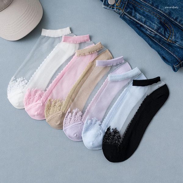 Chaussettes d'été en verre pour femmes, bas japonais de couleur unie, bas en coton résistant à l'usure, fin, respirant et Invisible