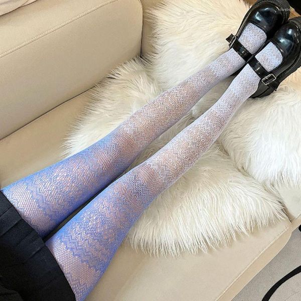 Femmes chaussettes d'été Sexy Collos Gradient Couleur mince Pantyhose Kawaii Fille tendance des dames à la mode Haute Hosiery