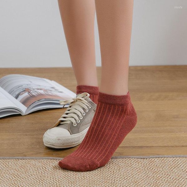 Femmes chaussettes été couleur unie bateau respirant absorbant la sueur décontracté bande verticale haute élasticité Anti-off