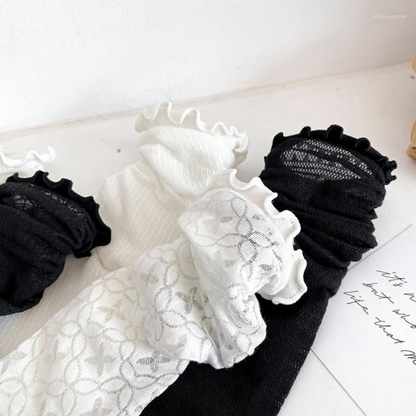 Chaussettes d'été en dentelle fine pour femmes, maille noire et blanche, Lolita mi-longues pour Harajuku