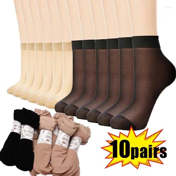 Chaussettes d'été transparentes pour femmes, ultra fines, en soie cristal, haute élasticité, antidérapantes, en Nylon doux, mode, Tube central Durable, bas de cheville