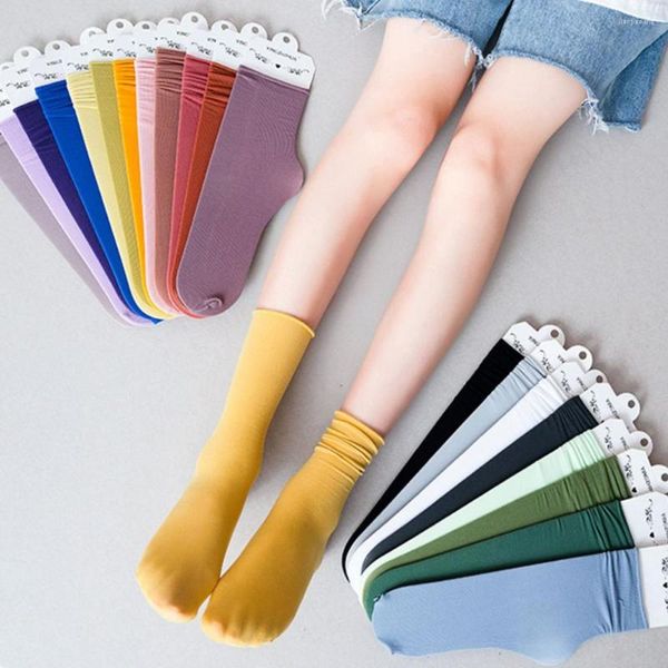 Femmes chaussettes été femmes léger et à la mode velours japonais bonbons couleur unie coréen bouclé tas étudiant