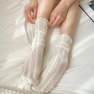 Chaussettes de femmes Été Stockage de dentelle sexy des femmes UltraHin Transparent doux blanc mignon de conception de maillage coréen