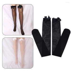 Femmes Chaussettes Doux Bowknot Décor Bas Genou Cuisse Haute Nylon Dentelle Ultra Mince Costumes Accessoires Qualité