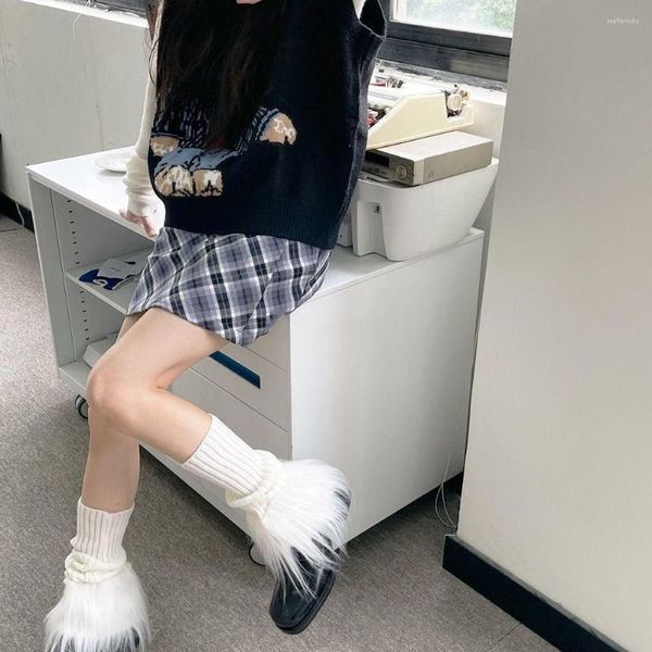Femmes chaussettes doux Cool peluche tricot épissage pied chaussette Y2K esthétique Harajuku Vintage jambières Baggy coréen mode genou manches