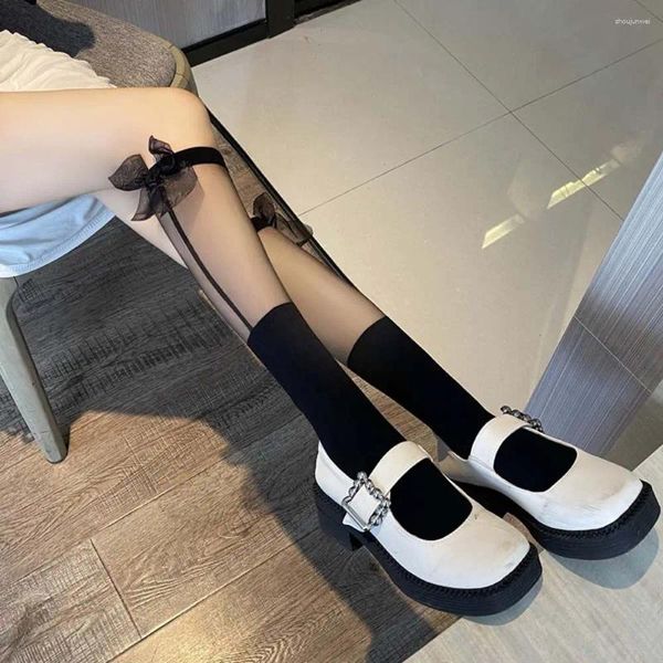 Calcetines de mujer dulce lindo Cosplay señoras tirantes de encaje medias de mujer Lolita rodilla pantorrilla