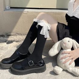 Calcetines de mujer Sweet Girls JK medias de Lolita japonés gótico lazo de encaje hasta la rodilla lencería larga lindo volantes lisos