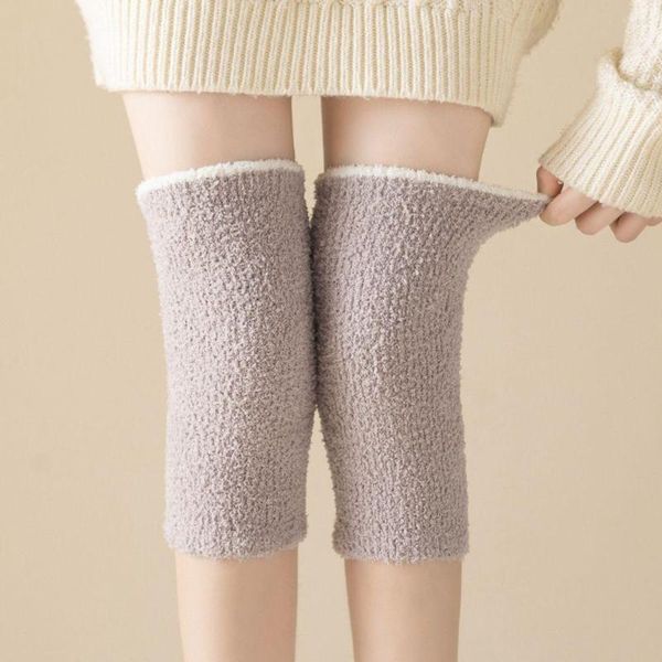 Calcetines de mujer dulces invierno niñas otoño cubierta de pie Color caramelo medias tejidas lana Coral protección de rodilla
