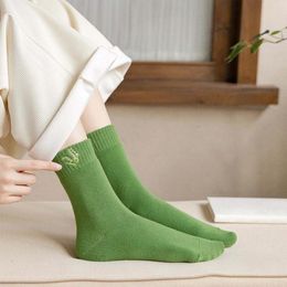 Femmes chaussettes bas thermiques femme vert petit frais brossé épais coton dames en cours d'exécution mode japonaise couleur unie laine chaussette
