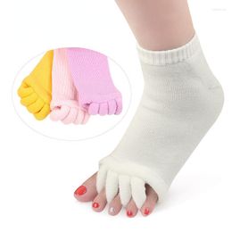 Vrouwen sokken dik vijf teen vingers separator voetuitlijning pijnverlichting massage voor vrouwelijke beugels steunt kawaii
