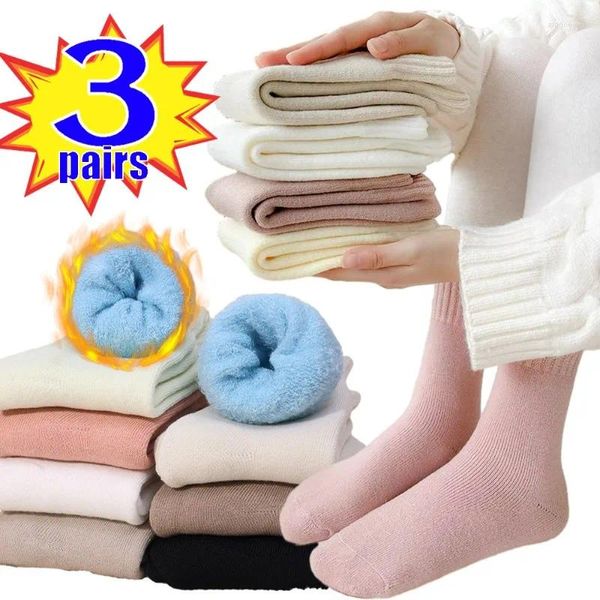 Chaussettes épaisses en peluche pour femmes, laine d'hiver chaude, couleur Markron, douce, moelleuse, résistante au froid, Tube central, bas de couchage