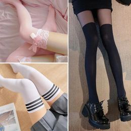 Femmes chaussettes cuisse haute au-dessus du genou dames filles Sexy dentelle haut résille bas Nylon longue bonneterie discothèques Medias Mujer