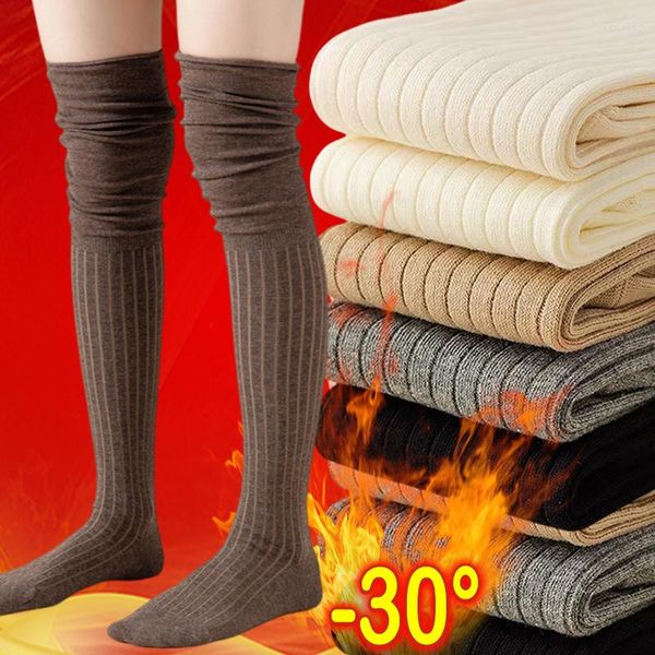 Chaussettes pour femmes, cuissardes hautes au-dessus du genou, pour bas longs et épais, mignons Kawaii en coton, chaussettes à Tube haut pour filles