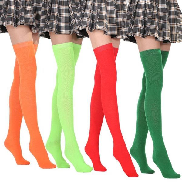 Femmes chaussettes cuisse haute sur le genou couleur unie coton pour dame filles noir blanc gris chaud long bas Sexy Medias