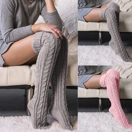 Femmes chaussettes cuisse haute bas femmes hiver chaud dames fille longue sur genou chaussette tricot pile épaisse femme laine pied jambière