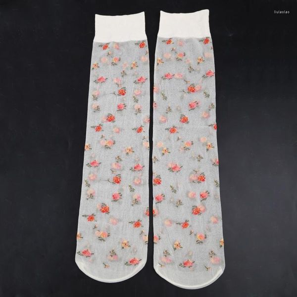 Calcetines de mujer, pantimedias finas y sedosas, medias francesas Vintage dulces coloridas con estampado Floral, medias largas de pantorrilla para Cosplay