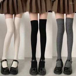 Chaussettes serrées en coton pour femmes, hautes, pour filles, automne hiver, noir, genou Vertical, JK, blanc, rayures sur les cuisses, bas Lolita longs