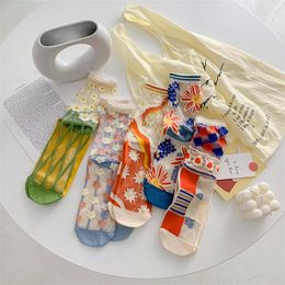 Femmes chaussettes Tikilisa créateur de mode été mince longue décontracté imprimé respirant fleur Style coréen marguerite luxe en vrac mignon Kawaii