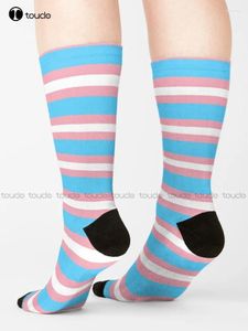 Chaussettes pour femmes, drapeau Trans Pride, blanches, longue rue, Skateboard, Harajuku, personnalisées, unisexes, pour adultes et adolescents, rétro