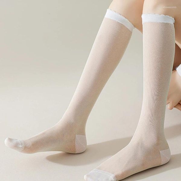 Femmes chaussettes Transparent Nylon bas dames genou JK Lolita bonneterie soie chaussette brillant couleur unie Ultra-mince mode élastique longue