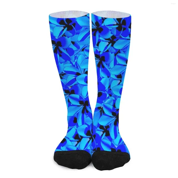 Chaussettes à fleurs tropicales pour femmes, bas à motif de fleurs bleues, élégantes, Anti-transpiration, pour course à pied, douces et respirantes, hiver