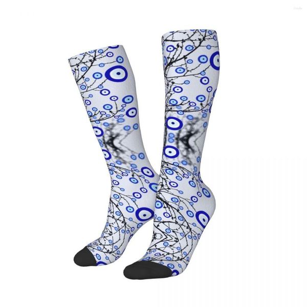 Calcetines de mujer turco mal de ojo árbol muslo rodilla medias altas divertido amuleto mediterráneo sobre el tubo de la pantorrilla