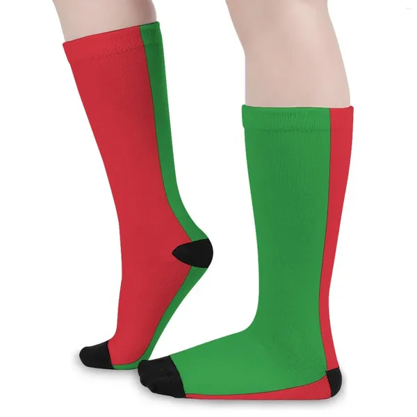 Femmes chaussettes deux tons Design bas rouge et vert motif mode automne anti-dérapant hommes en cours d'exécution moyen doux