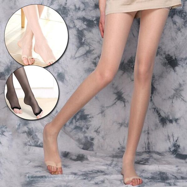 Calcetines de mujer, medias transparentes ultrafinas, pantimedias sexis de nailon de cintura alta, medias con punta abierta, sandalias para la boca de seda